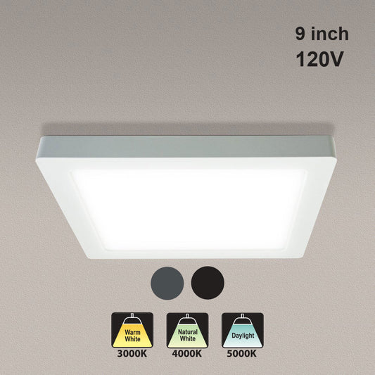 9 inch Square Surface Mount Downlight With Selectable Color Temperature (3CCT) 18W 120V, gekpower