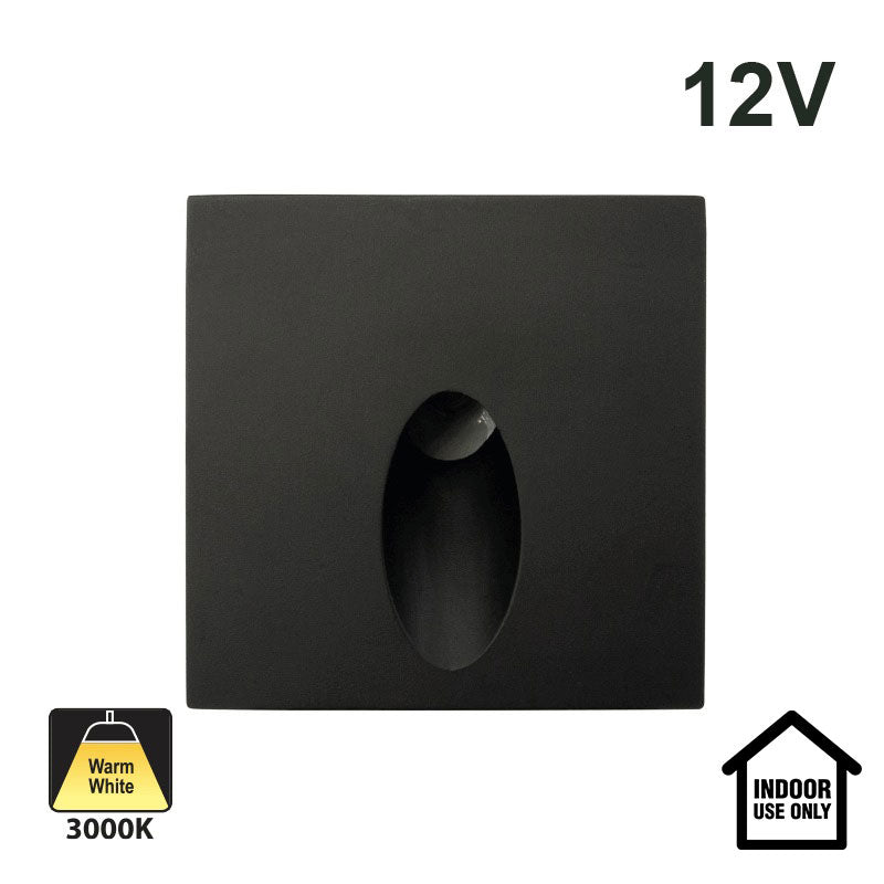 Square LED Step Light/ Pathway Light 12V 1W Black