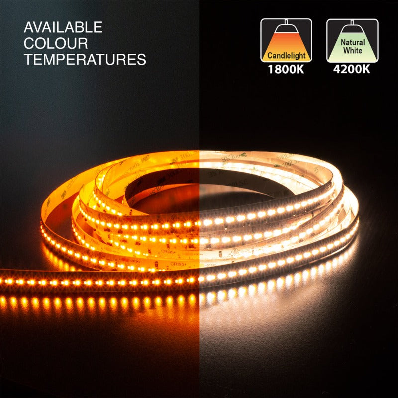 5M(16.4ft) Adjustable color temperature, Dim to Warm LED Strip, 24V 5(w/ft) 815-1018(Lm/ft) 336(LEDs/m) CCT(1.8K-4.2K Adjustable) - GekPower