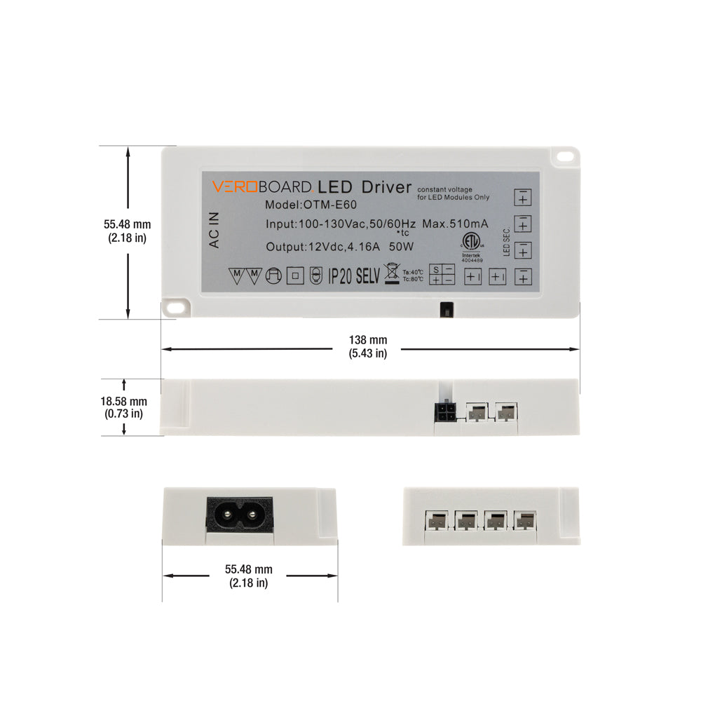 OTM-E60 Non-Dimmable 12V  LED Driver 6-way Output Plugin Power Supply for Cabinet Lights