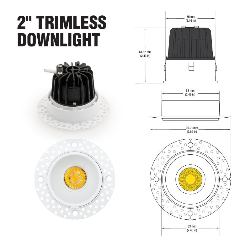 2 inch Round Trimless LED Downlight / Ceiling Light LED-2-S8W-L5CCTWH-T, (5CCT) 120V 8W, gekpower