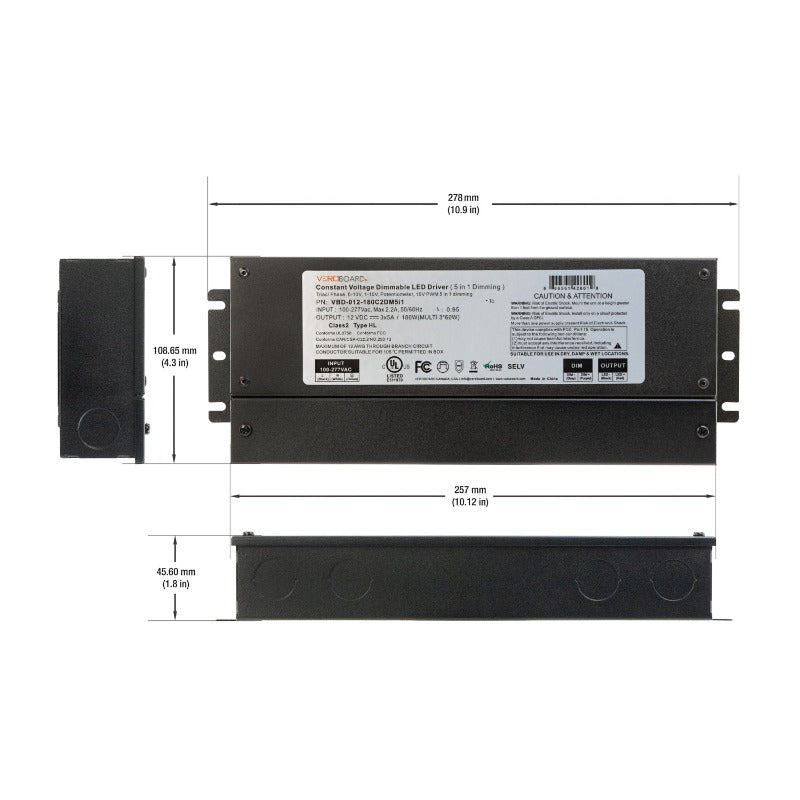 5 in 1 Dimming Triac/Phase/MLV/ELV/0-10V/Potentiometer/10V PWM, LED Driver VBD-012-180C2DM5i1(Class2 3x60w), gekpower