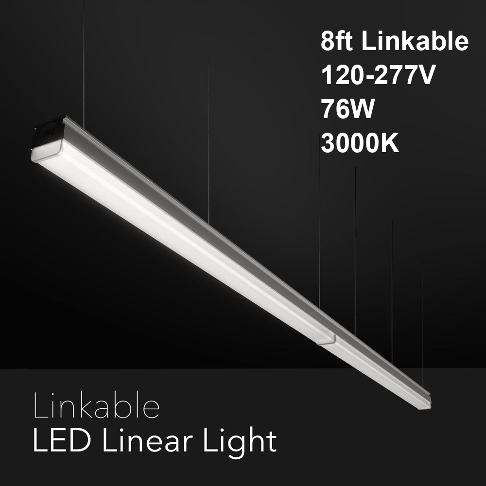 8ft Linkable Linear Pendant/Surface Light, 120-277V 76W 3000K(Warm White)