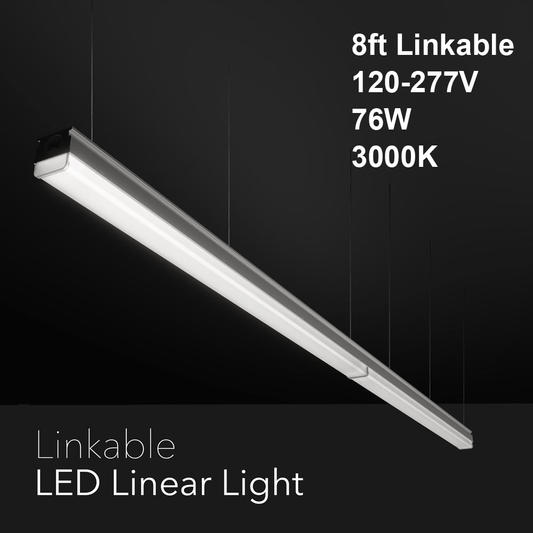 8ft Linkable Linear Pendant/Surface Light, 120-277V 76W 3000K(Warm White)