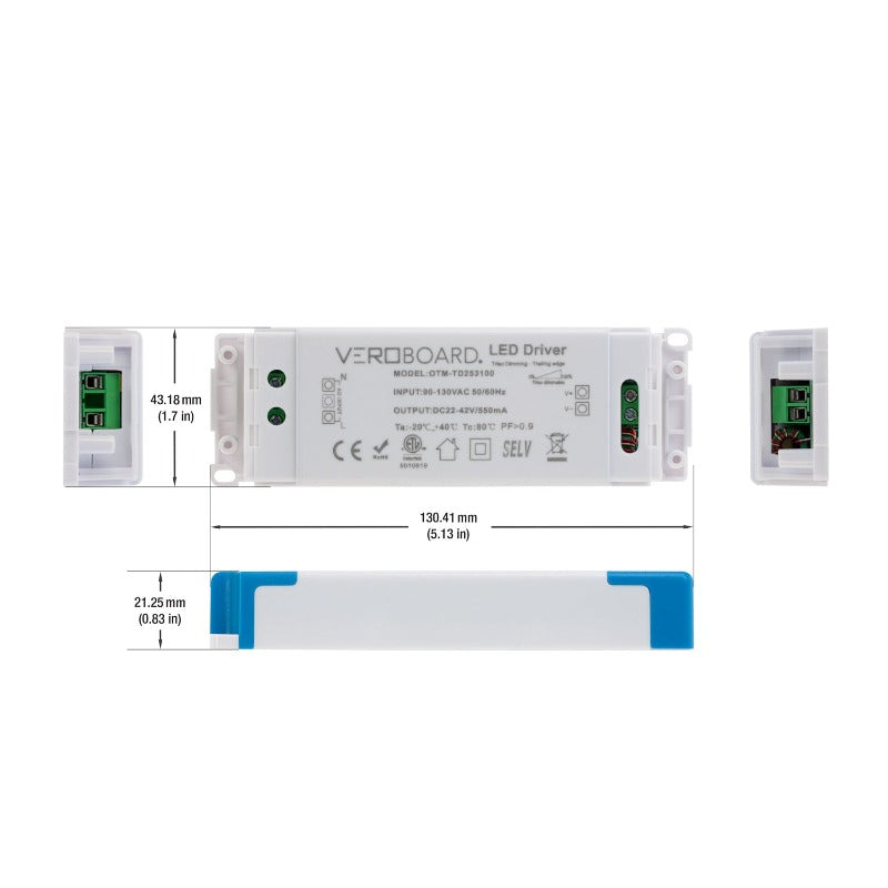 OTM-TD253100-550-20 Constant Current LED Driver, 550mA 22-42V 20W Dimmable, gekpower