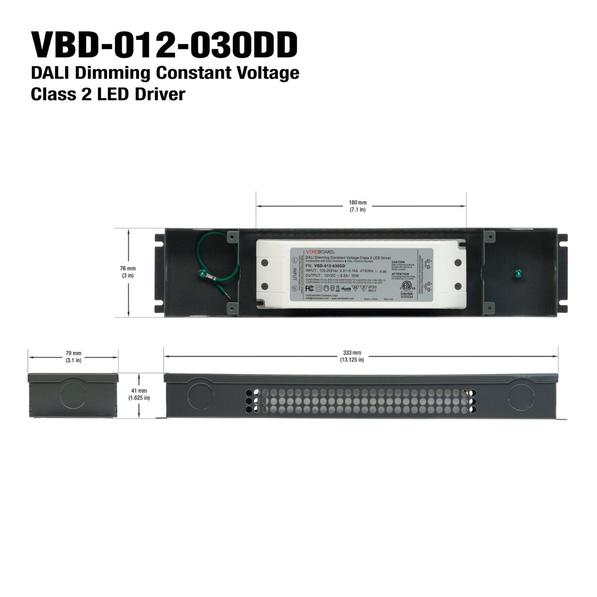 VBD-012-030DD Dali Dimmable Constant Voltage LED Driver, 12V 2.5A 30W