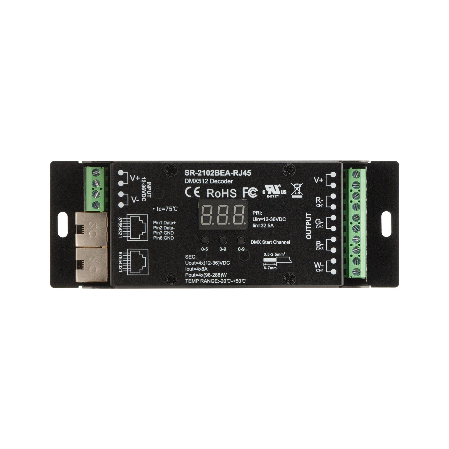 SR-2102Bea-RJ45 4CH DMX512 CV Driver with RJ45 Port connector RGBW DMX512 Decoder - GekPower