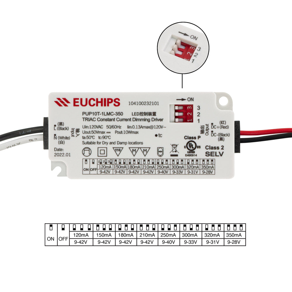 Selectable Constant Current LED Driver Triac Dim 50V 10W max 120 to 350mA, PUP10T-1LMC-350