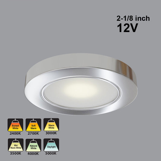 VBUN-2R25-12V-Silver Grey Round LED Cabinet Light (Shine Series), 12V 2.5W CCT(2.4K, 2.7K, 3K, 3.5K, 4K, 5K)