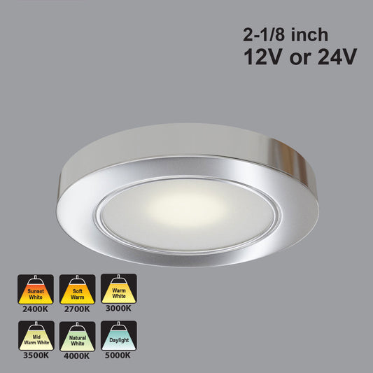 VBUN-2R25-xx-Silver Grey Round LED Cabinet Light (Shine Series), 12V or 24V CCT(2.4K, 2.7K, 3K, 3.5K, 4K, 5K)