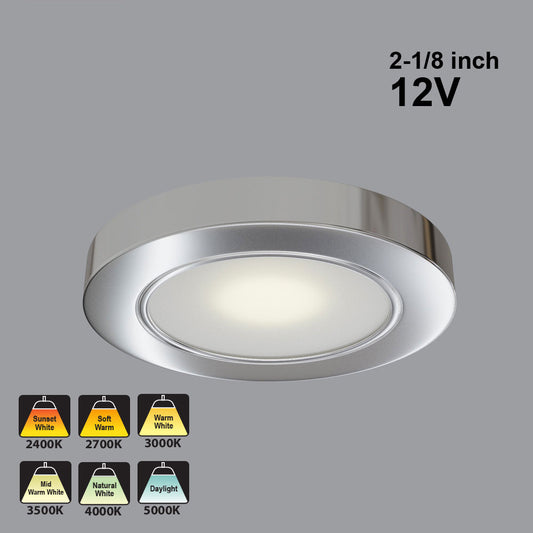 VBUN-2R25-12V-Polished Chrome Round LED Cabinet Lights (Shine Series), 12V 2.5W CCT(2.4K, 2.7K, 3K, 3.5K, 4K, 5K)