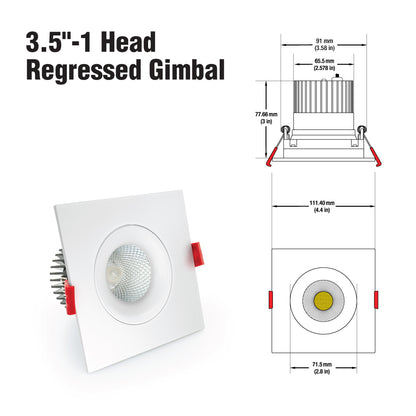 3.5 inch Dimmable Regressed Square Gimbal Downlight/ Ceiling Lights AD-35S12W-1224V-5CCTWH-REY-SQ, (5CCT) 12V~36V 12W