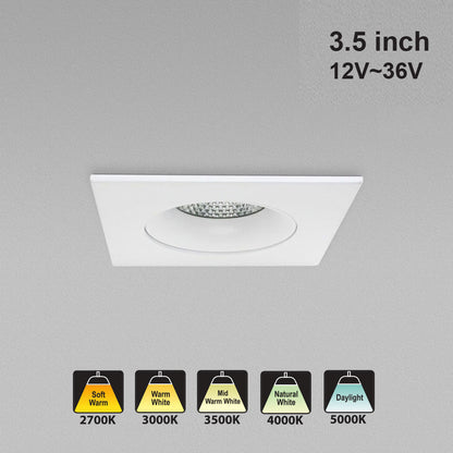 3.5 inch Dimmable Regressed Square Gimbal Downlight/ Ceiling Lights AD-35S12W-1224V-5CCTWH-REY-SQ, (5CCT) 12V~36V 12W