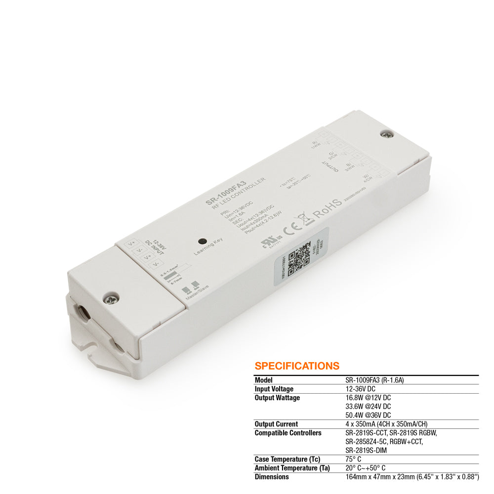 Constant Current LED Light Receiver SR-1009FA3 (R-1.6A), 350MA 12-36VDC 16.8-50.4W - gekpower