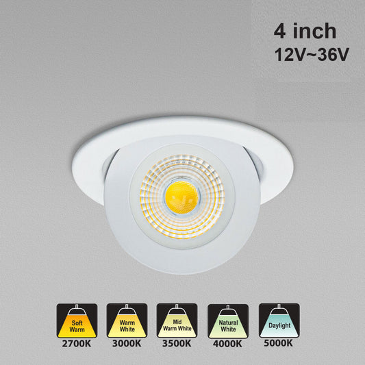 4 inch Dimmable Floating Gimbal Recessed LED Downlight / Ceiling Light LED-4-S9W-1224V-5CCTWH-EFG, 12V~36V 9W 5CCT