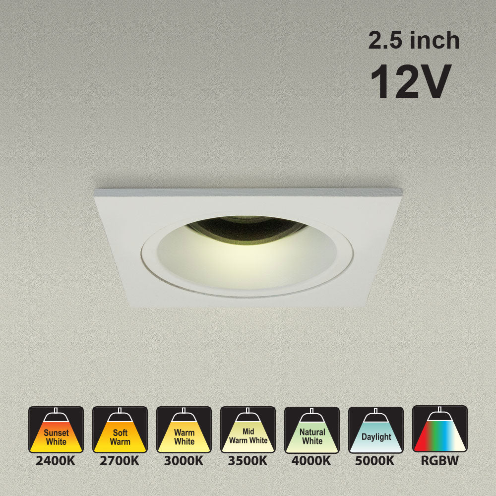 VBD-MTR-87W Low Voltage IC Rated Recessed LED Light Fixture, 2.5 inch Square White - gekpower