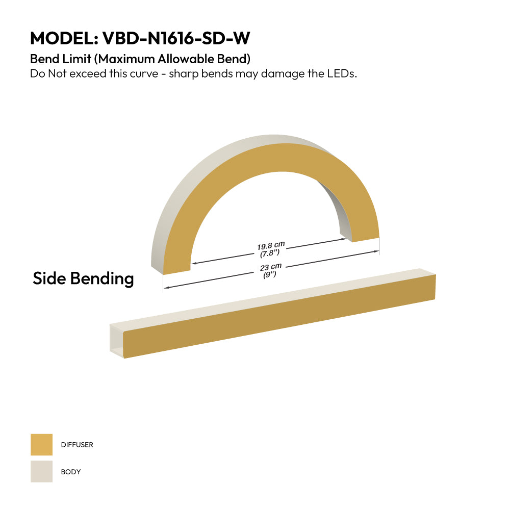 White Silicone Flexible LED Neon channel VBD-N1616-SD-W, per foot(30.5cm) SIDE Mount