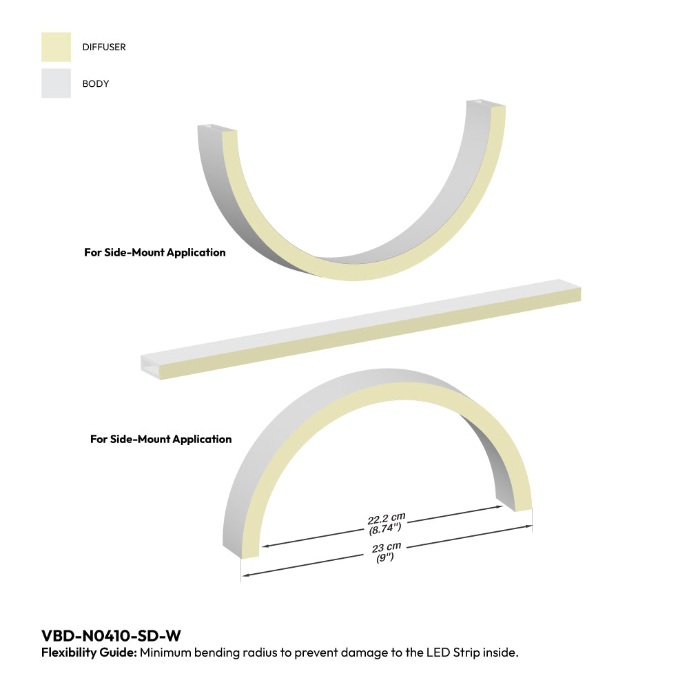 White Silicone Flexible LED Neon channel VBD-N0410-SD-W, per foot(30.5cm) SIDE Mount
