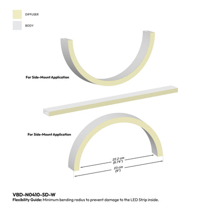 White Silicone Flexible LED Neon channel VBD-N0410-SD-W, per foot(30.5cm) SIDE Mount