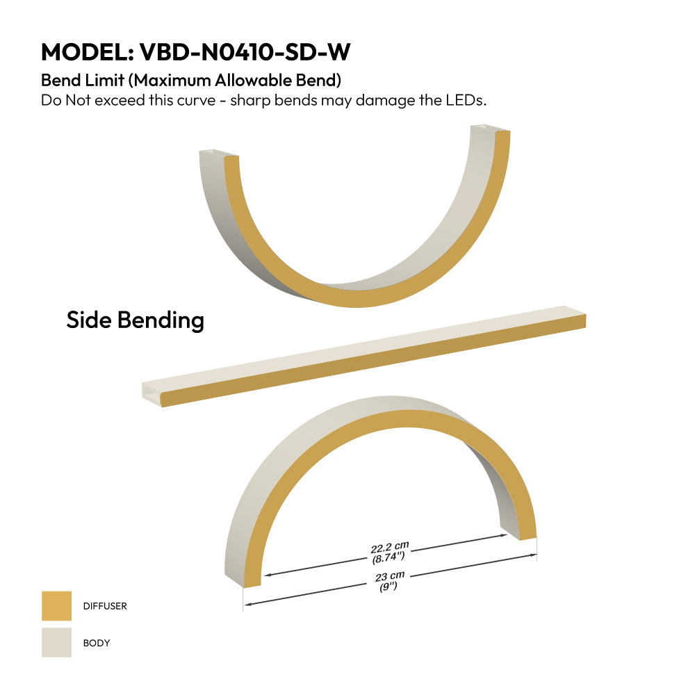 White Silicone Flexible LED Neon channel VBD-N0410-SD-W, per foot(30.5cm) SIDE Mount