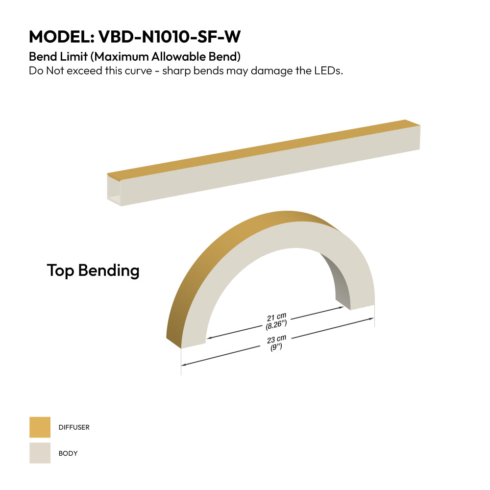 White Silicone Flexible LED Neon channel VBD-N1010-SF-W, per foot(30.5cm) SURFACE Mount