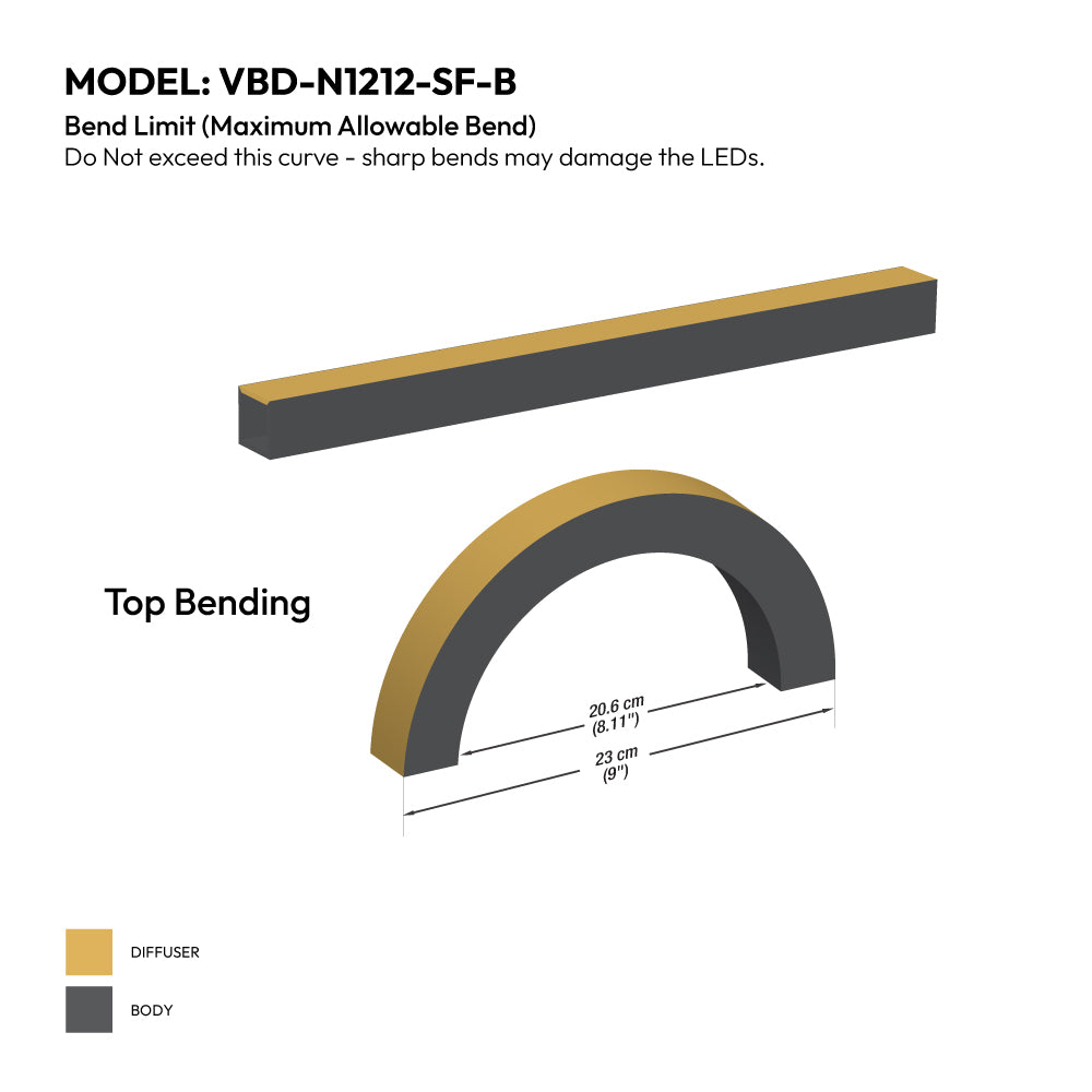 Black Silicone Flexible LED Neon channel VBD-N1212-SF-B, per foot(30.5cm) SURFACE Mount