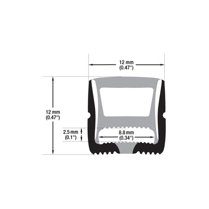 Black Silicone Flexible LED Neon channel VBD-N1212-SF-B, per foot(30.5cm) SURFACE Mount