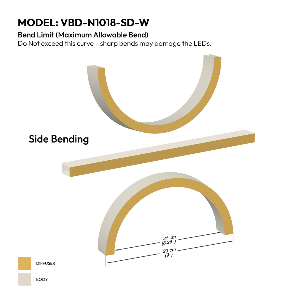 White Silicone Flexible LED Neon channel VBD-N1018-SD-W, per foot(30.5cm) SIDE Mount