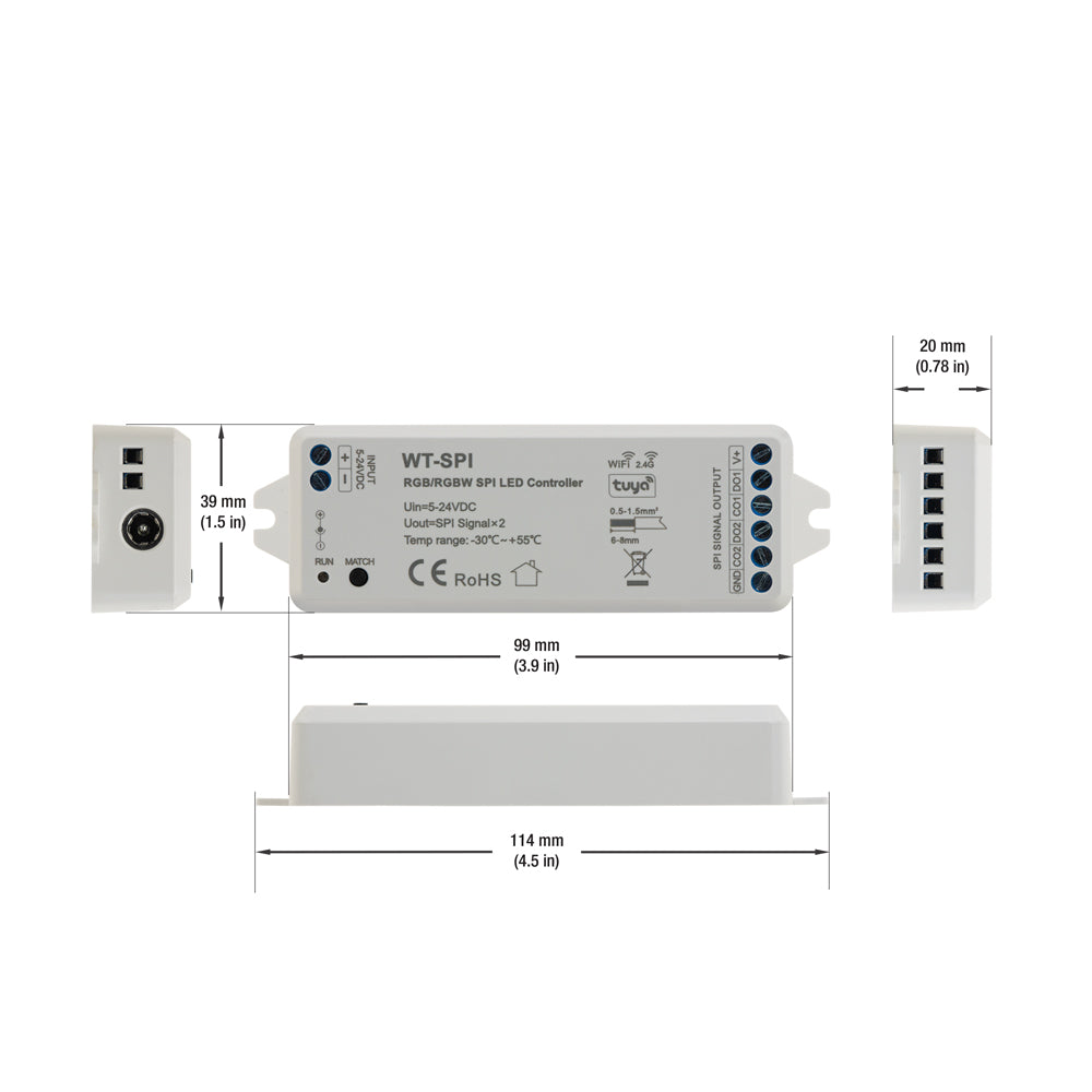 5-24VDC WiFi & RF RGB/RGBW SPI LED Controller WT-SPI (Tuya App), gekpower