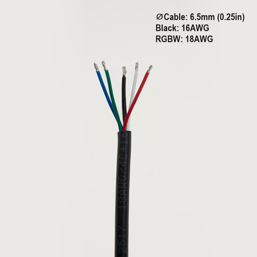 RGBW Cable 5 conductor 18AWG(RGBW) 16AWG(Black) 1ft(30.5cm)