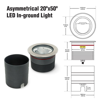 Outdoor Round Recessed Inground Light, 24V 15W 3000K Asymmetrical Beam angle