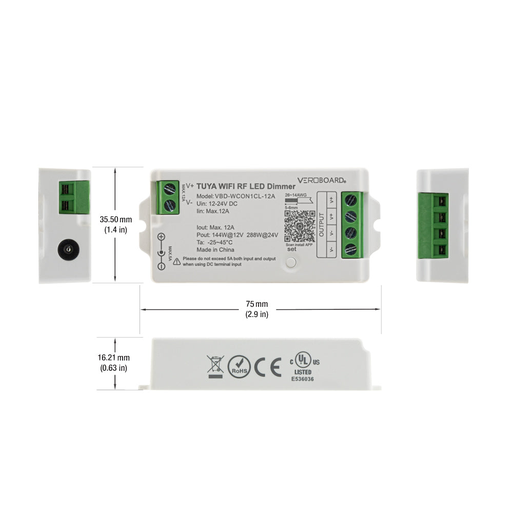VBD-WCON1CL-12A-Dimmer RF LED Light Dimmer Receiver 12-24V DC 2.4G Tuya App