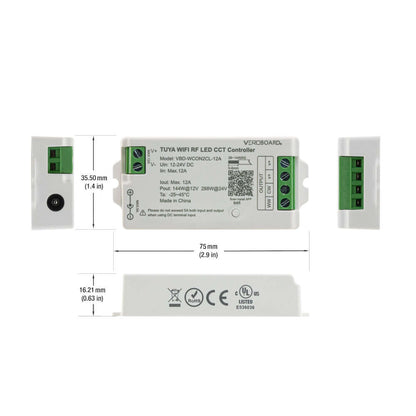 VBD-WCON2CL-12A-CCT RF LED Light Dim & CCT Receiver 12-24V DC 2.4G Tuya App
