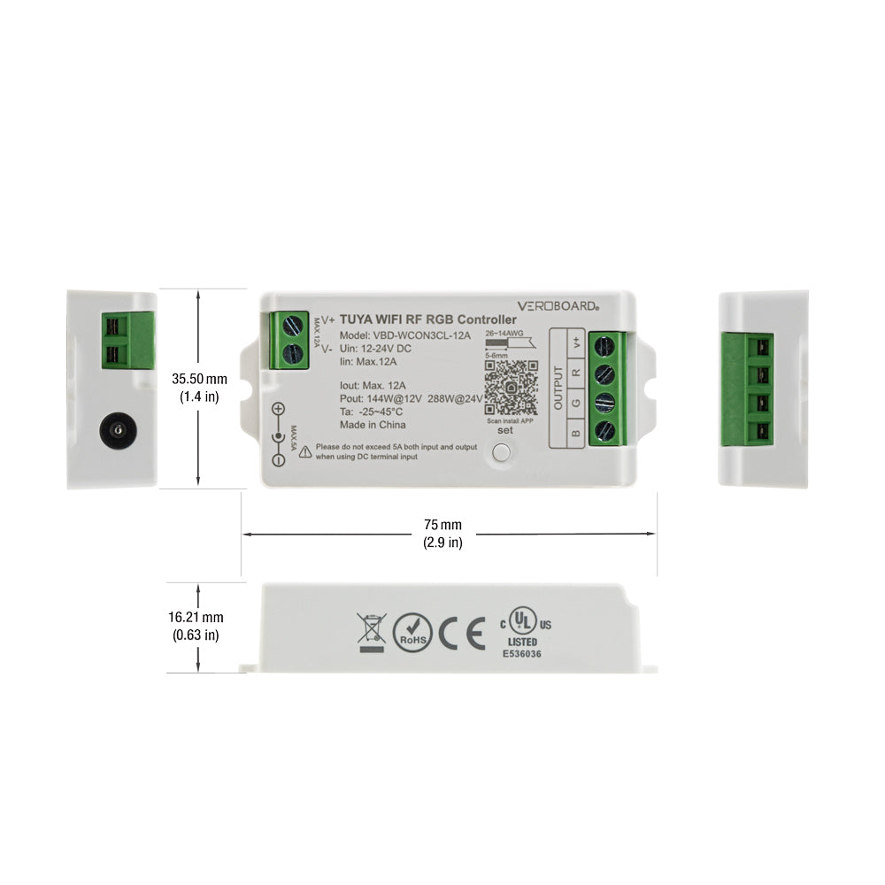 VBD-WCON3CL-12A-RGB RF LED Light RGB Receiver 12-24V DC 2.4G Tuya App