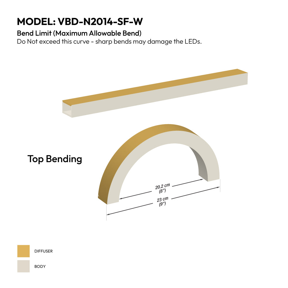 White Silicone Flexible LED Neon channel VBD-N2014-SF-W, per foot(30.5cm) SURFACE Mount