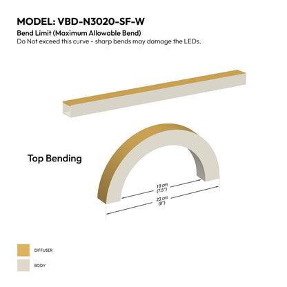 White Silicone Flexible LED Neon channel VBD-N3020-SF-W, per foot(30.5cm) SURFACE Mount