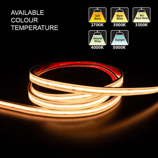Custom cut Outdoor COB LED Strip Light, 24V 4.5(w/ft) 363(Lm/ft) CCT(2.7K, 3K, 3.5K, 4K, 5K) per foot