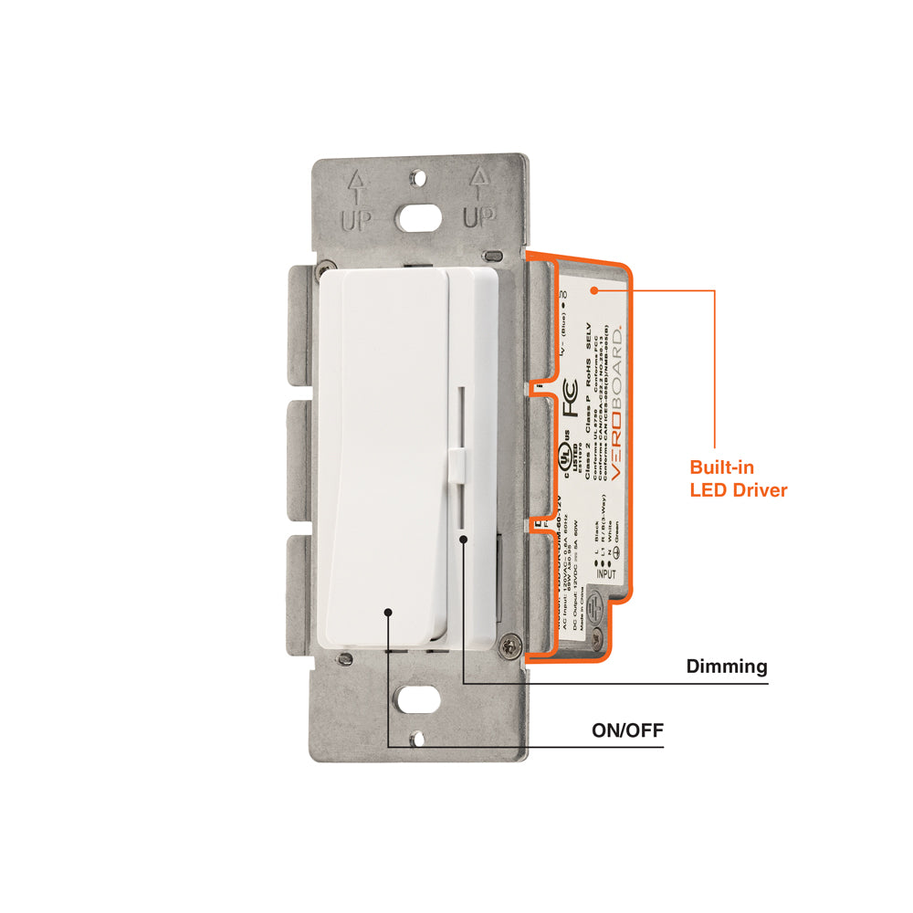 Single Gang Dimmer+Driver 2in1 60W 12V class2. Single pole/ 3Way