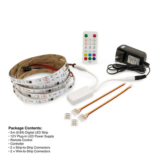 SPI (Digital) LED Strip Kit 3M(9.8ft) Indoor LED Strip WS2811, 12V 1.8(w/ft) 750(Lm/ft) 30(LEDs/m) Addressable(WS2811) RGB