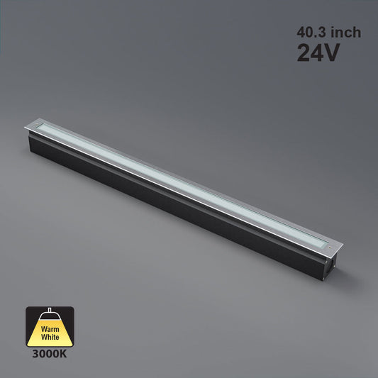 40-inch outdoor recessed LED inground light 24v 26.5w 3000k with sleek design and warm white illumination.