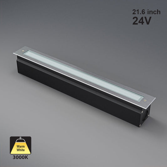 20-inch Outdoor Linear Recessed LED Inground Light 24V 13.2W 3000K, VBD-I-LIN-2F-30-24V-3K