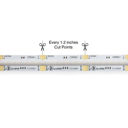 5M(16.4ft) Indoor LED Strip Light COB, 24V 6.6(w/ft) 896(LEDs/m) RGBW(3000K) Gold PCB
