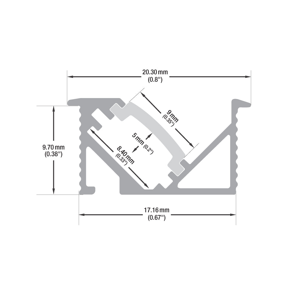 45-degree Linear Architectural Light Fixture Profile 2Meters (6.5ft) VBD-CH-K1-2