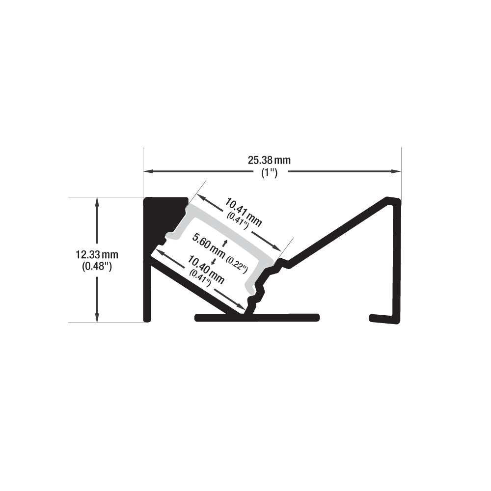 45-degree Black Linear Architectural Light Fixture Profile, 2Meters (6.5ft) VBD-CH-K2B-2