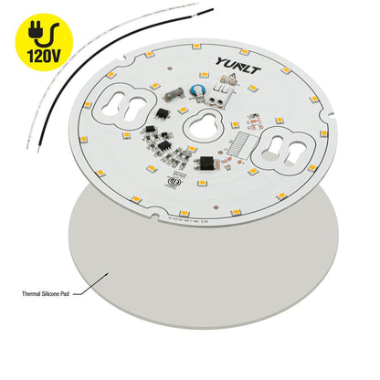 5 inch round ZEGA LED module with thermal silicone pad and 120V power connection.
