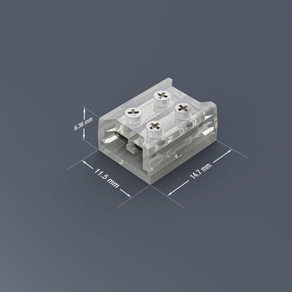 8mm LED strip connectors clear terminal block with dimensions, top view, ideal for quick screw connections.