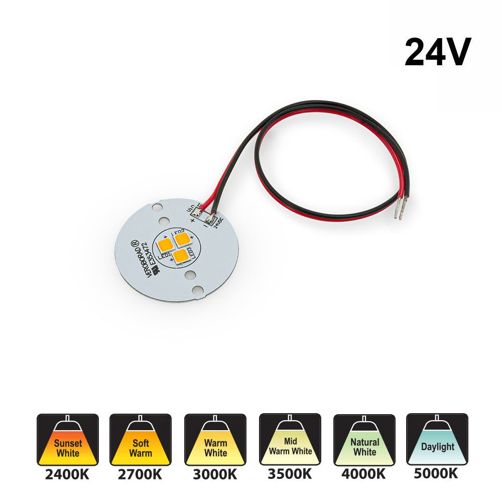 24V flat round dimmable constant voltage LED Module PCB 3 SMD 3W With 6 inch Wire CCT(2.4K, 2.7K, 3K, 3.5K, 4K, 5K)