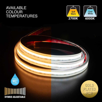 Custom cut COB Outdoor Hybrid LED strip Adjustable Color Temperature - 24V 4.5(w/ft) 340(Lm/ft)