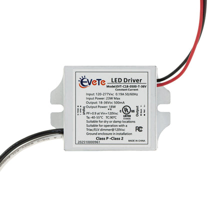 EVT-C18-0500-T-36V Constant Current Triac Dimming LED Driver, 500mA 18-36V 18W