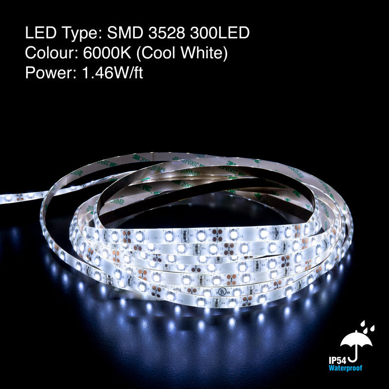 5M(16.4ft) Crystal Outdoor LED Strip Light 3528, 12V 1.5(w/ft) CCT(6000K), gekpower